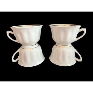 S/4 Europa Espresso Cups Fine Porcelain White Gold Band Poland 2.75"D x 1.75"H